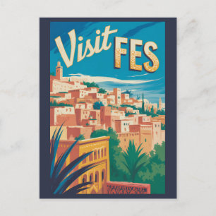 Carte Postale Fès Maroc Afrique Illustration Voyage Art Vintage