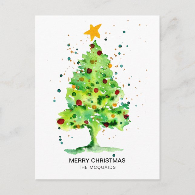 Carte postale Festif Arbre de Noël Aquarelle (Devant)