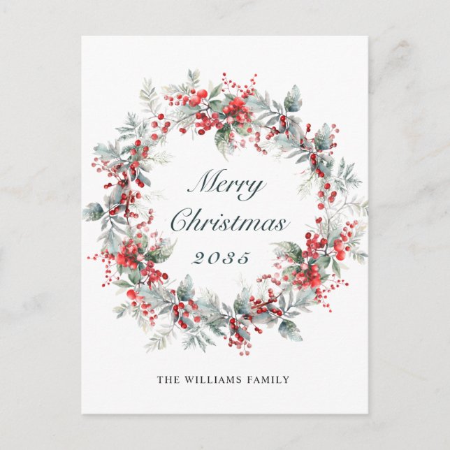 Carte Postale Festif Holly Berry Noël Wreath Holiday (Devant)