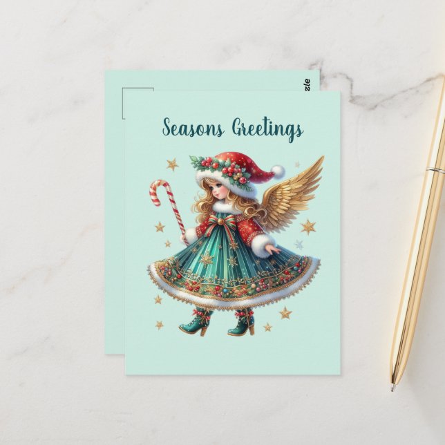 Carte Postale Festif Noël Angel ajouter un message (Devant/Arrière en situation)