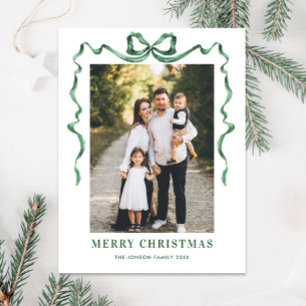 Carte Postale Festif Sage vert Noël Bow Ribbon 2 Photo