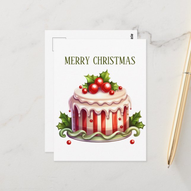 Carte Postale Festive Christmas aquarelle cake ajouter du texte (Devant/Arrière en situation)