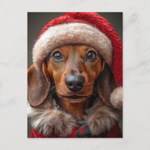 Carte Postale Festive Dachshund à Père Noël Attire