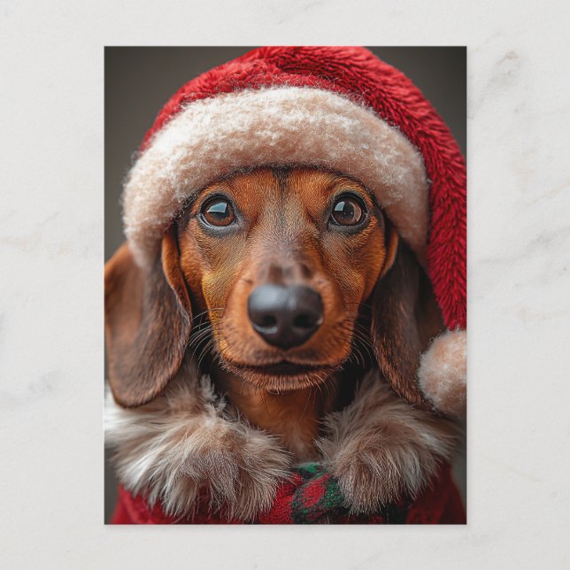 Carte Postale Festive Dachshund à Père Noël Attire (Devant)