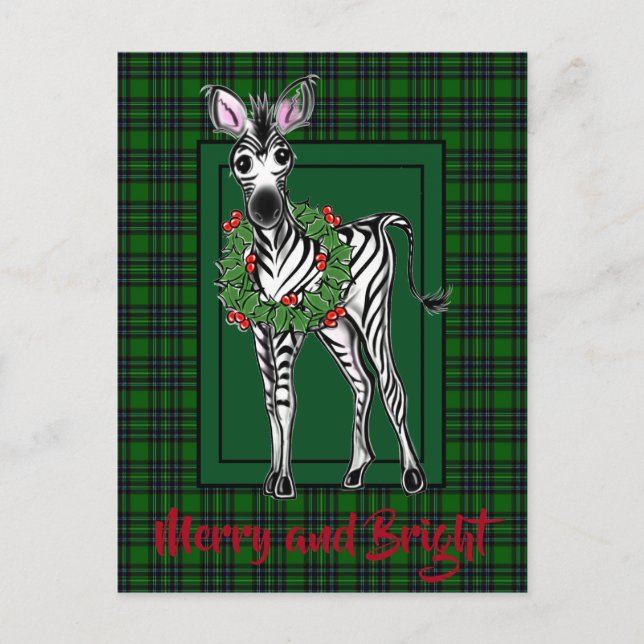 Carte Postale Festive Fête Zèbre dessin vert plaid (Devant)