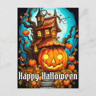Carte Postale Festive Haunted Treehouse Bonne Halloween