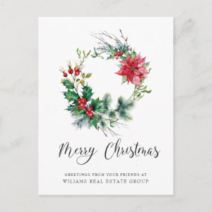 Carte Postale Festive Holly Wreath Entreprise Noël