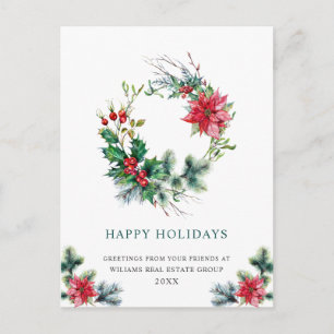 Carte Postale Festive Holly Wreath Entreprise Noël