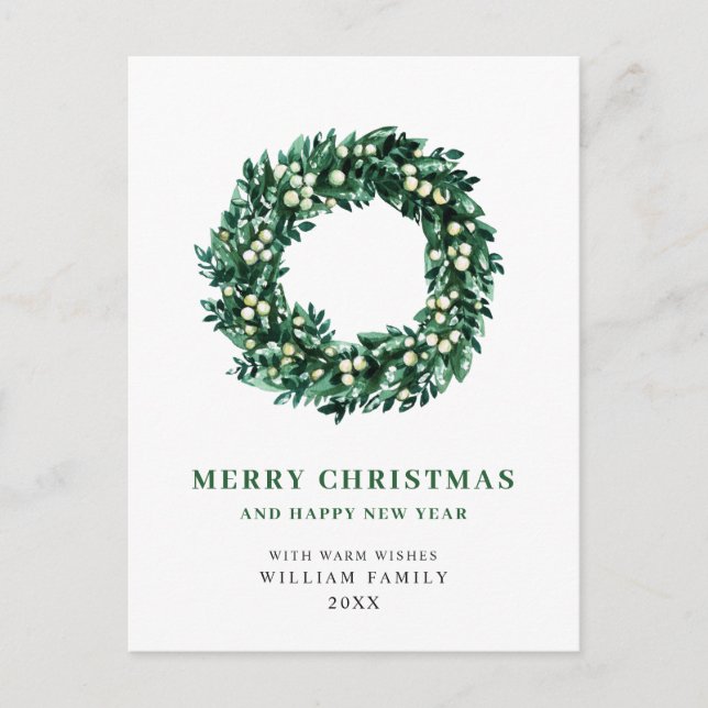 Carte Postale Festive Holly Wreath Noël Salutation vacances (Devant)
