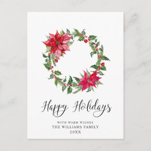 Carte Postale Festive Holly Wreath Noël Salutation vacances
