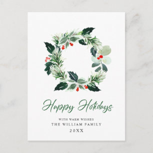 Carte Postale Festive Holly Wreath Noël Salutation vacances