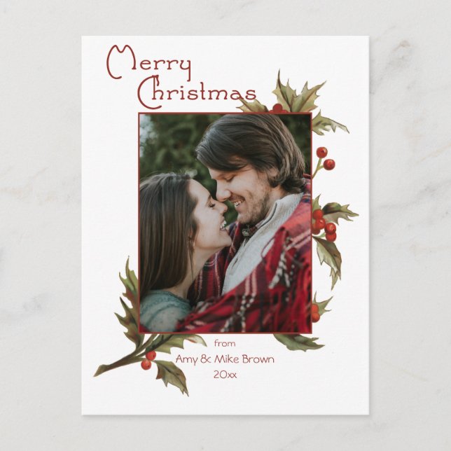 Carte Postale Festive Joyeux Noël | Holly | Photo (Devant)