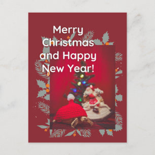 Carte Postale Festive Noël bébé Sulcata Tortoise en casquette ro