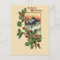 Festive Noël Holly et Rustic Winter Scene