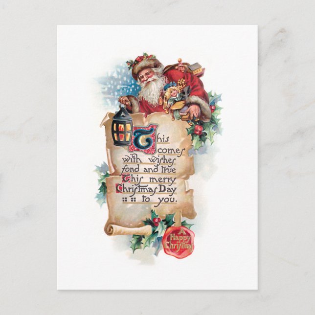 Carte Postale Festive Père Noël avec lanterne et défilement et s (Devant)