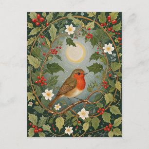 Carte Postale Festive Robin et Holly