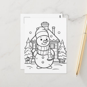 Carte Postale Festive Snowman enfants coloration