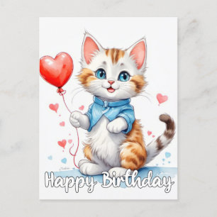 Carte Postale Fête Animal Kitty Chat - Joyeux anniversaire