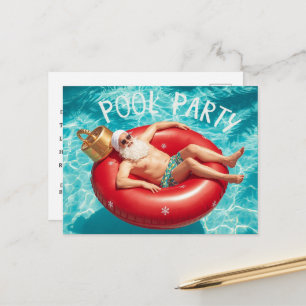 Carte Postale Fête au bord de la piscine avec le Père Noël pour