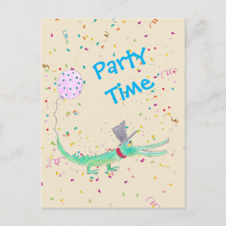 Carte Postale Fête confettis crocodile vert beige