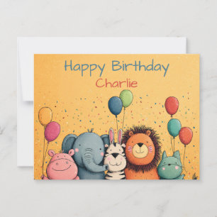 Carte Postale Fête d'animaux de zoo mignons avec ballons et conf