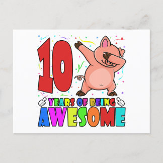 Carte Postale Fête d'anniversaire 10 ans avec cochon qui dab - 1