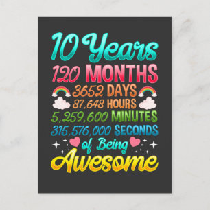Carte Postale Fête d'anniversaire arc-en-ciel de 10 ans 120 mois