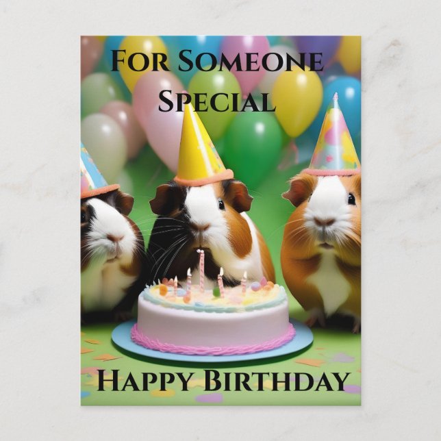 Carte Postale Fête d'anniversaire avec des cochons d'Inde de fêt (Devant)