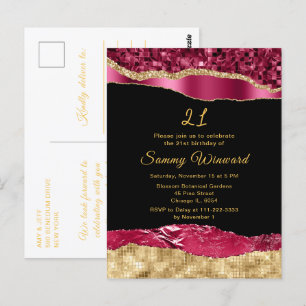 Carte Postale Fête d'anniversaire Burgundy et Or Glam Tears