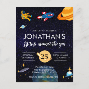 Carte Postale Fête d'anniversaire dans l'espace pour les 1 an d'