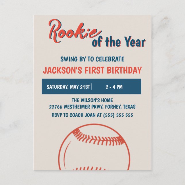Carte Postale Fête d'anniversaire de 1re année de baseball Recru (Devant)