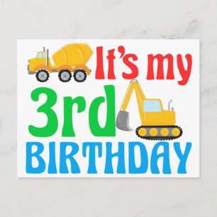 Carte Postale Fête d'anniversaire de 3 ans pour garçons avec véh