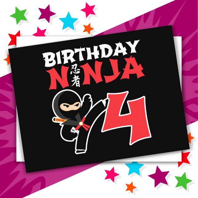 Carte Postale Fête d'anniversaire de 4 ans de ninja de karaté En (Créateur téléchargé)