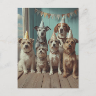 Carte Postale Fête d'anniversaire de chiens avec des chapeaux de