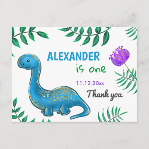 Carte Postale Fête d'anniversaire de dinosaure Merci Blue Dino
