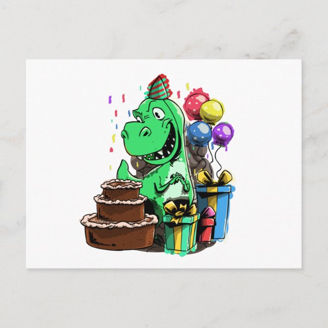 Carte Postale Fête d'anniversaire de dinosaure pour un joli Tyra (Devant)
