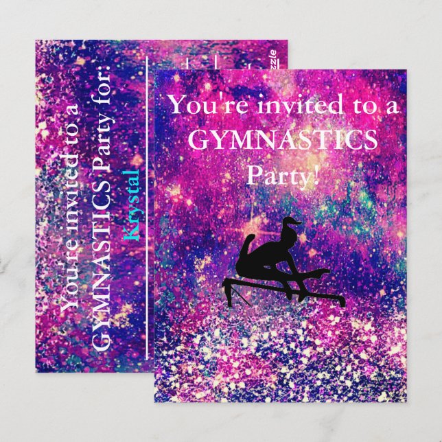 Carte Postale Fête d'anniversaire de gymnastique pour filles sur (Devant / Derrière)