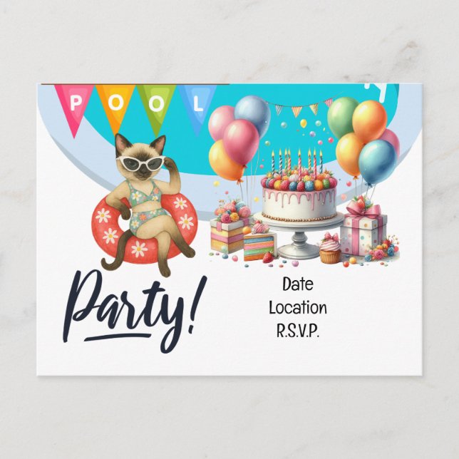 Carte Postale Fête d'anniversaire de la piscine pour les amoureu (Devant)