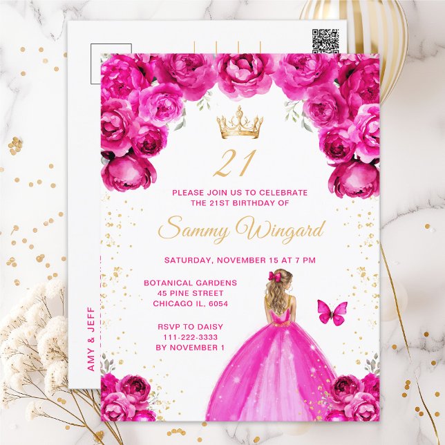 Carte Postale Fête d'anniversaire de la princesse aux cheveux bl (Créateur téléchargé)