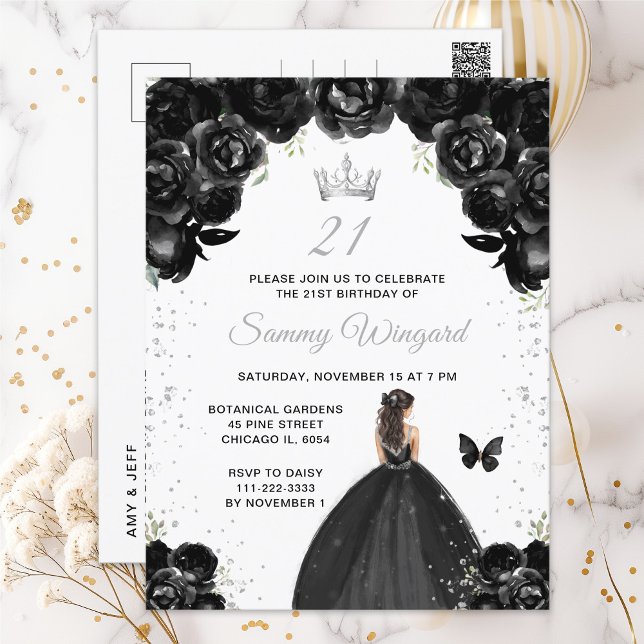 Carte Postale Fête d'anniversaire de la princesse aux cheveux br (Créateur téléchargé)