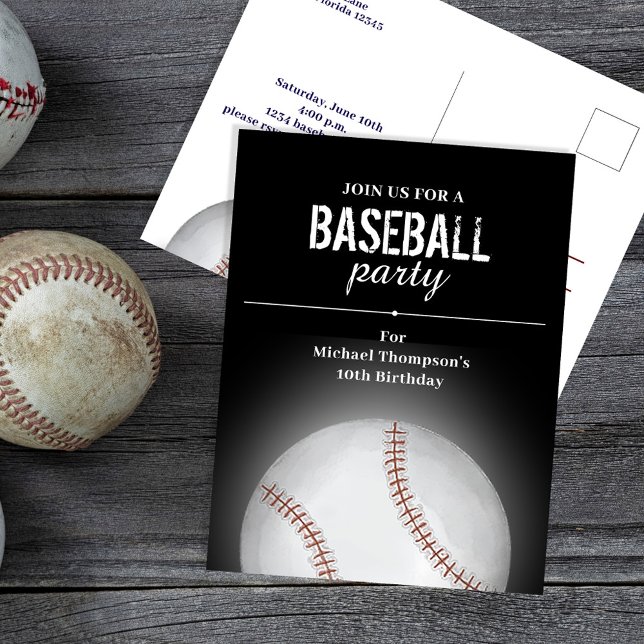 Carte Postale Fête d'anniversaire de l'enfant Baseball personnal (Baseball Party Invitation postcard template.)