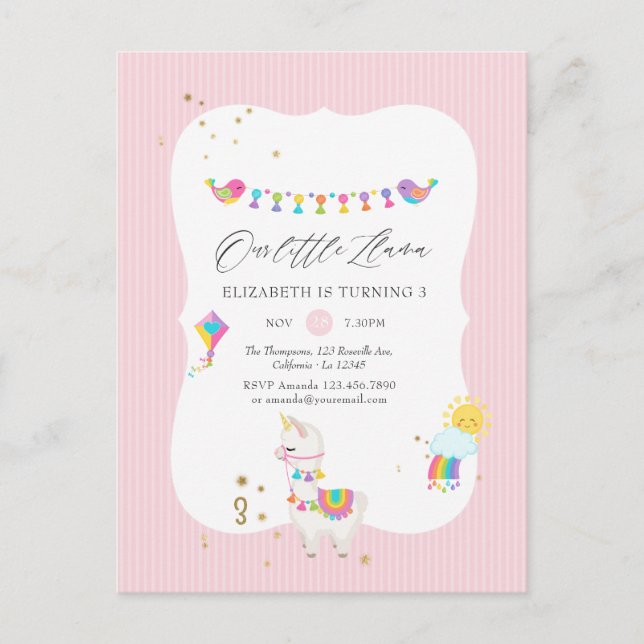 Carte Postale Fête d'anniversaire de Llama 3 ans (Devant)