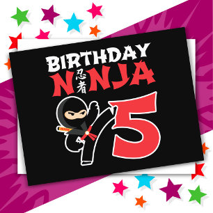 Carte Postale Fête d'anniversaire de ninja de karaté de 5 ans po