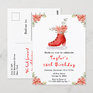 Carte Postale Fête d'anniversaire de patinage sur glace Rouge