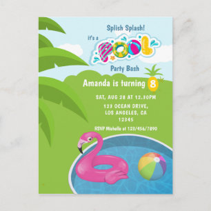 Carte Postale Fête d'anniversaire de piscine avec flotteur de fl