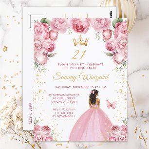 Carte Postale Fête d'anniversaire de princesse à peau foncée ros