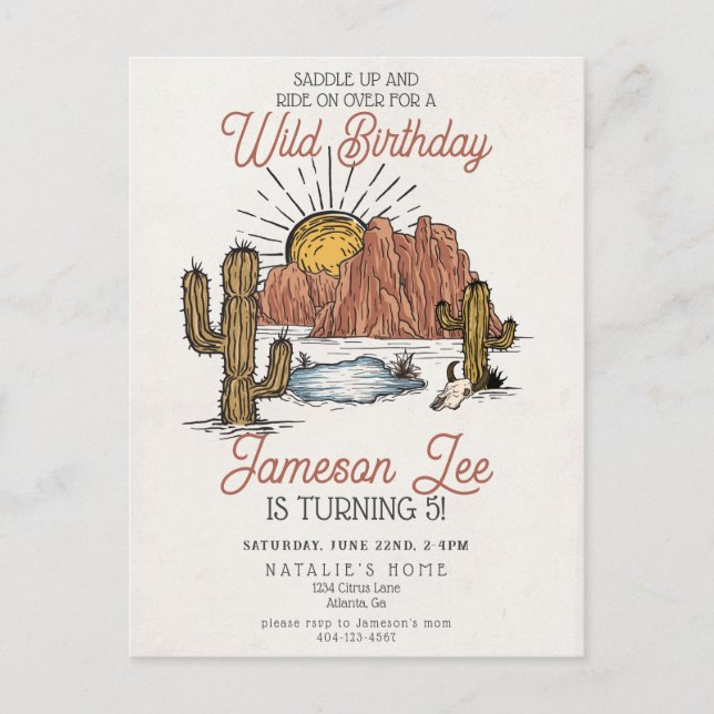 Carte Postale Fête d'anniversaire du cowboy Wild West Rodeo invi (Devant)
