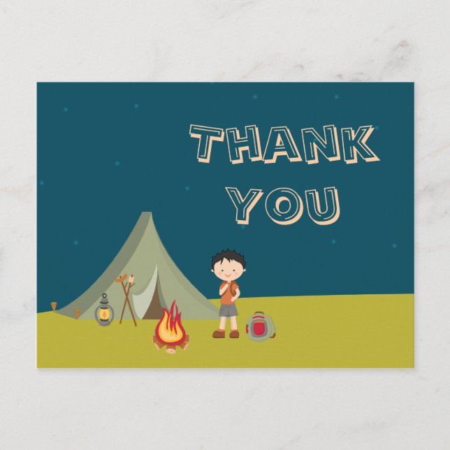 Carte Postale Fête d'anniversaire du garçon de camping merci car (Devant)