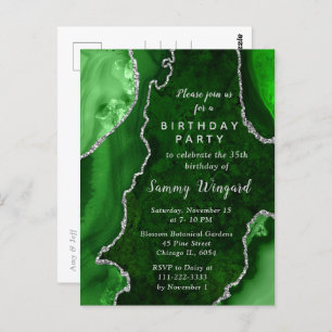 Carte Postale Fête d'anniversaire du marbre vert et argenté
