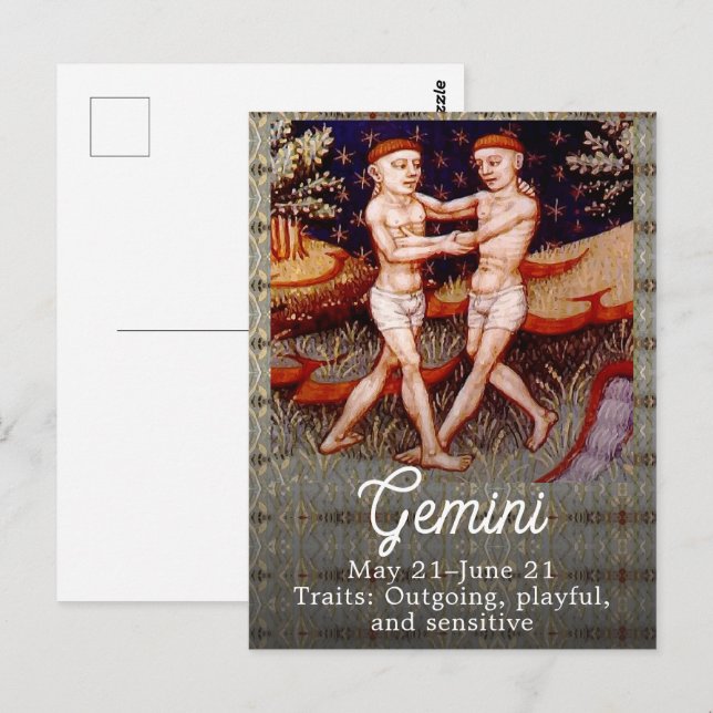 Carte Postale Fête d'anniversaire du signe du zodiaque Gémeaux l (Devant / Derrière)